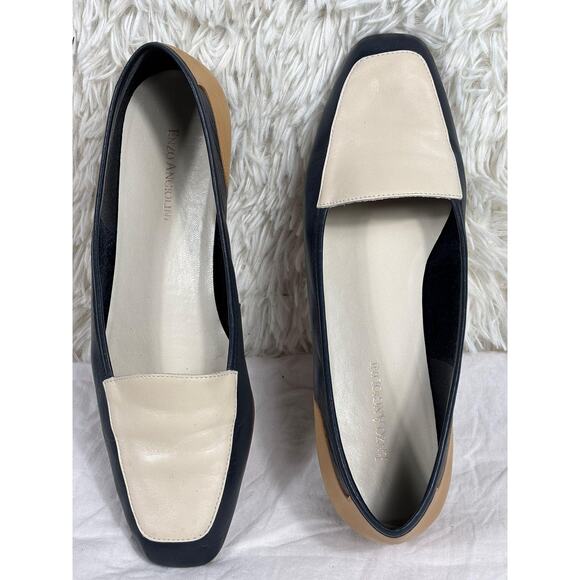 Enzo Angiolini Shoes Womens Size 9 Navy Cream Liberty Leather Loafers Slip On - Picture 1 of 12